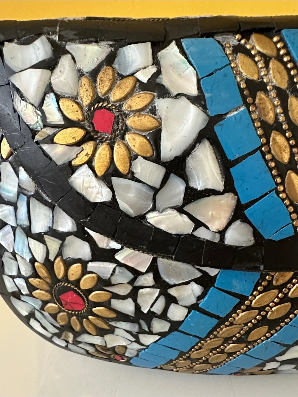 Handcrafted Moroccan Mosaic Flower Evening Boho Crossbody Bag in Blue and White
